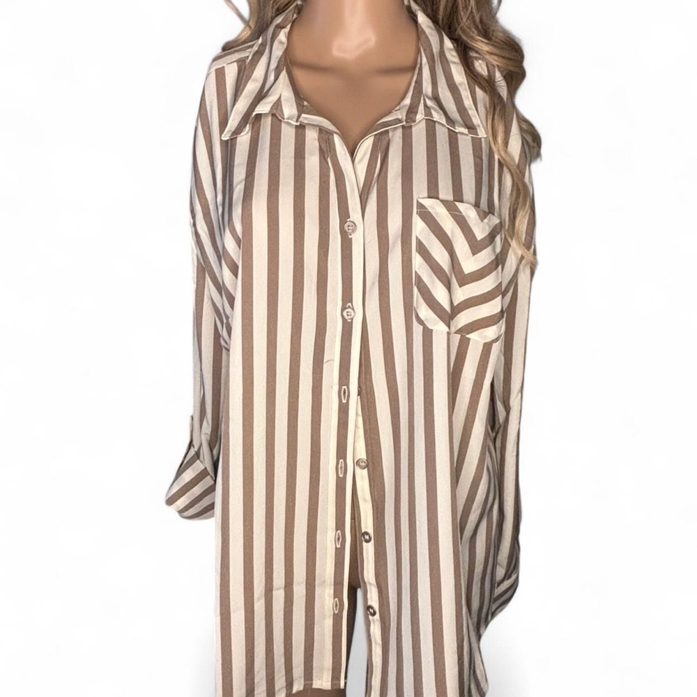 Notations Taupe Stripe Button-Down | Neutral Power, Effortless Cool